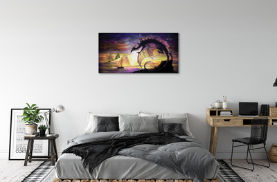 Fototryck canvas Dragon havet fartyg moln