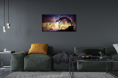 Fototryck canvas Dragon havet fartyg moln