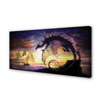 Fototryck canvas Dragon havet fartyg moln