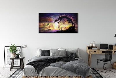 Fototryck canvas Dragon havet fartyg moln