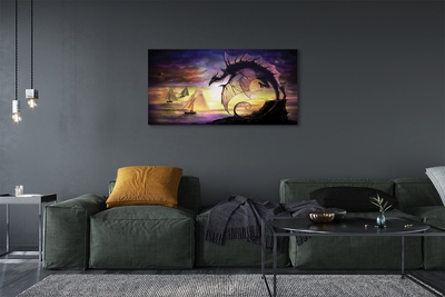 Fototryck canvas Dragon havet fartyg moln