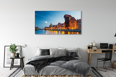 Fototryck canvas Gdansk River, gamla stan på natten