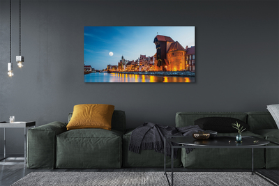 Fototryck canvas Gdansk River, gamla stan på natten