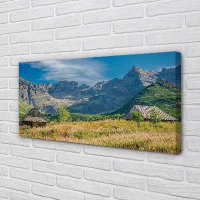 Fototryck canvas Berg, åkrar, stugor