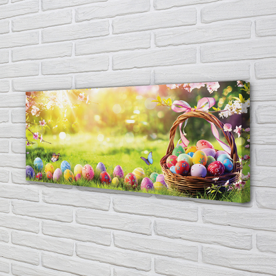 Fototryck canvas Korg med ägg, blommor, äng