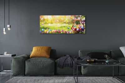 Fototryck canvas Korg med ägg, blommor, äng