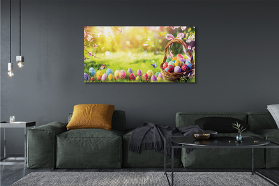 Fototryck canvas Korg med ägg, blommor, äng