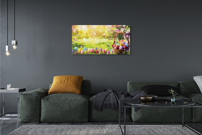 Fototryck canvas Korg med ägg, blommor, äng