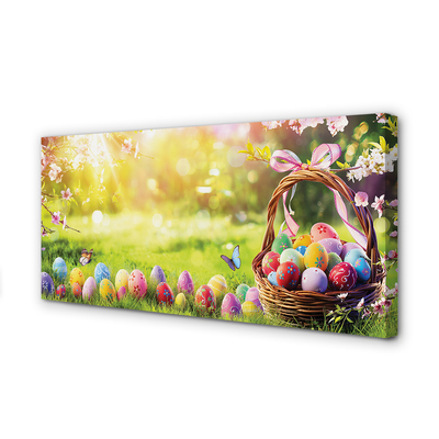 Fototryck canvas Korg med ägg, blommor, äng