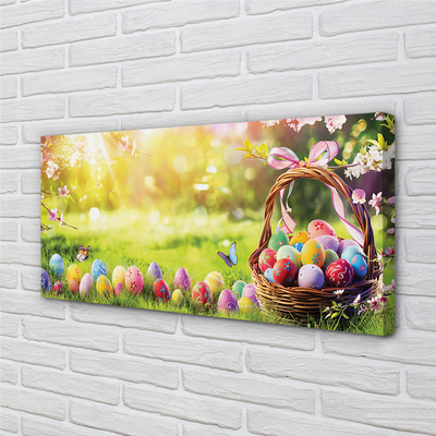 Fototryck canvas Korg med ägg, blommor, äng