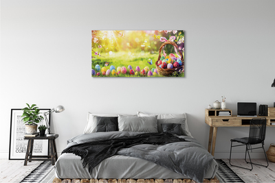 Fototryck canvas Korg med ägg, blommor, äng