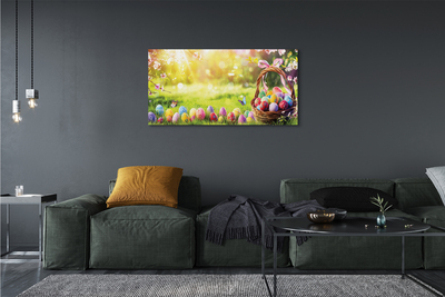 Fototryck canvas Korg med ägg, blommor, äng