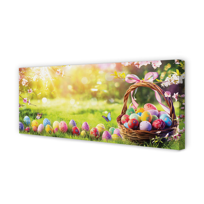 Fototryck canvas Korg med ägg, blommor, äng