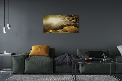 Fototryck canvas Dragon berg guldmoln