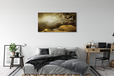 Fototryck canvas Dragon berg guldmoln