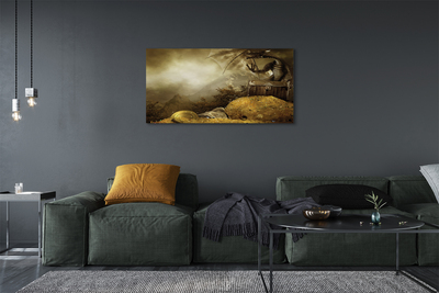 Fototryck canvas Dragon berg guldmoln