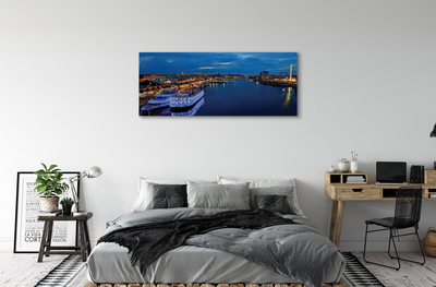 Fototryck canvas Fartyg havet staden natthimlen