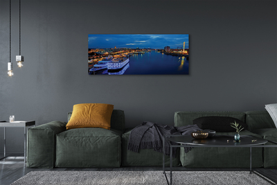 Fototryck canvas Fartyg havet staden natthimlen