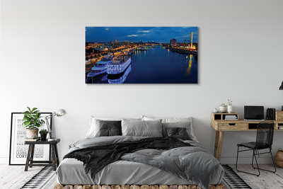 Fototryck canvas Fartyg havet staden natthimlen