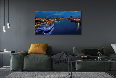 Fototryck canvas Fartyg havet staden natthimlen