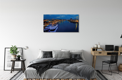 Fototryck canvas Fartyg havet staden natthimlen