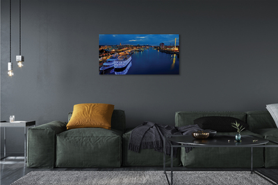 Fototryck canvas Fartyg havet staden natthimlen