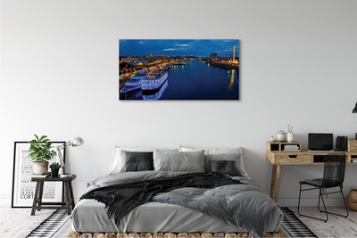 Fototryck canvas Fartyg havet staden natthimlen