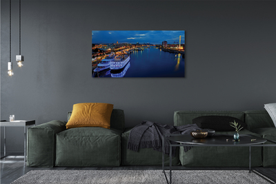 Fototryck canvas Fartyg havet staden natthimlen