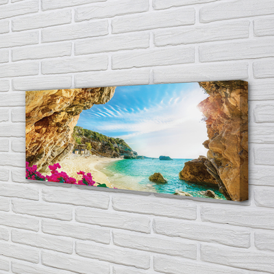 Fototryck canvas Grekland kust klippor blommor