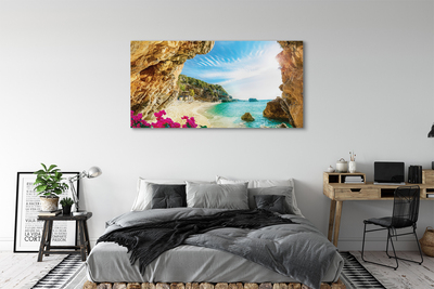 Fototryck canvas Grekland kust klippor blommor