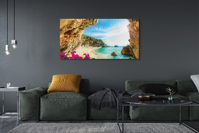 Fototryck canvas Grekland kust klippor blommor