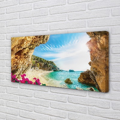 Fototryck canvas Grekland kust klippor blommor