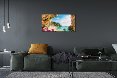 Fototryck canvas Grekland kust klippor blommor