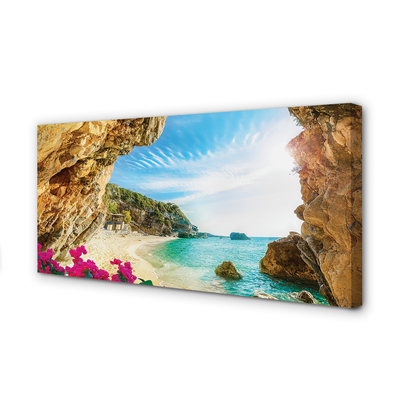 Fototryck canvas Grekland kust klippor blommor