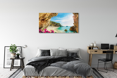 Fototryck canvas Grekland kust klippor blommor