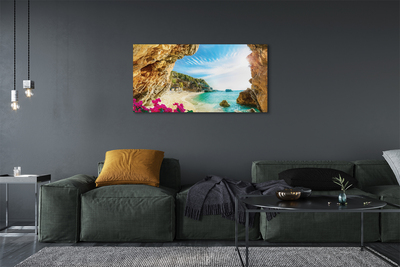 Fototryck canvas Grekland kust klippor blommor