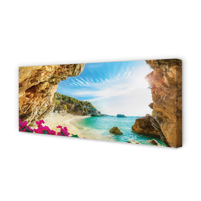 Fototryck canvas Grekland kust klippor blommor