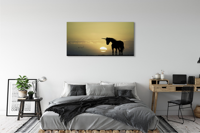 Bild på duk Unicorn solnedgång fält
