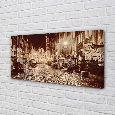 Bild på canvas Gdańsks gamla stadsdel på natten