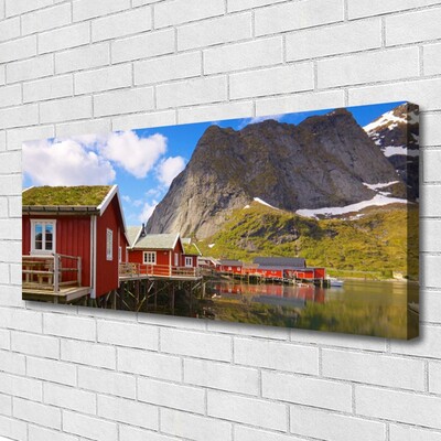 Foto på duk Hus Lake Mountain Landskap