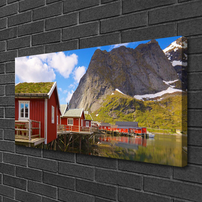 Foto på duk Hus Lake Mountain Landskap