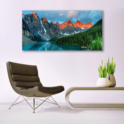 Fototryck canvas Bergskogssjölandskap