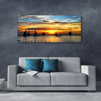 Fototryck canvas Båtar Sea Sun Landskap