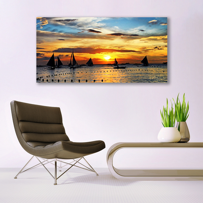 Fototryck canvas Båtar Sea Sun Landskap