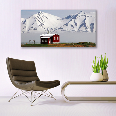 Fototryck canvas Berghus landskap snö