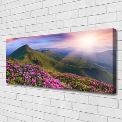 Canvas bild Berg äng blommor landskap