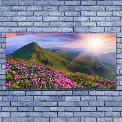 Canvas bild Berg äng blommor landskap