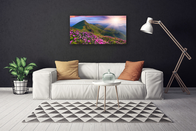 Canvas bild Berg äng blommor landskap