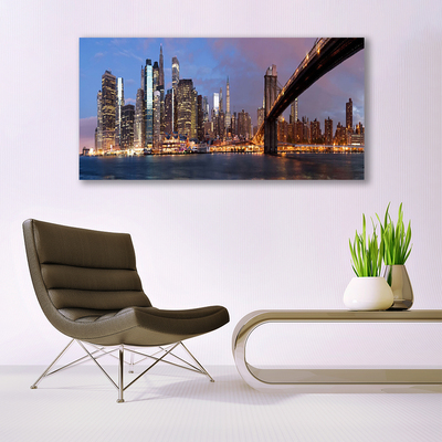 Fototryck canvas Stadsbron huser himmel