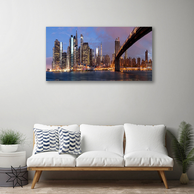 Fototryck canvas Stadsbron huser himmel